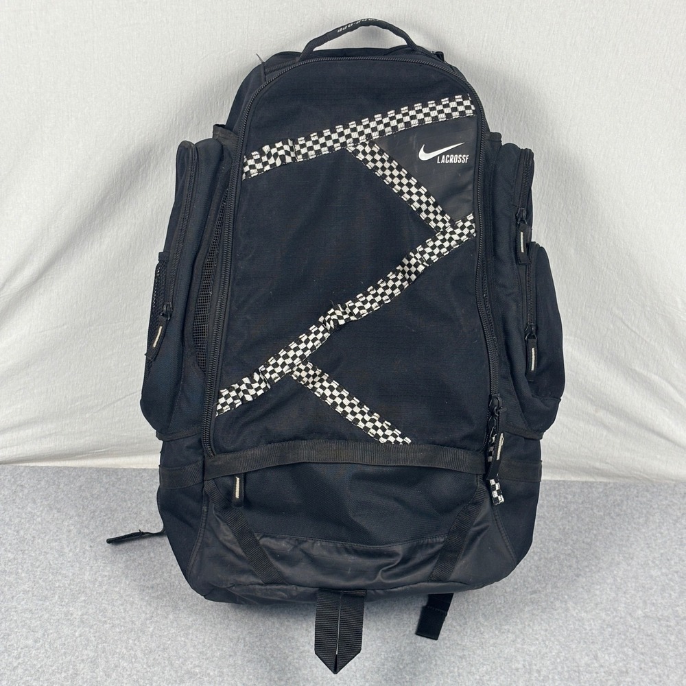 Nike Lacrosse Face-Off Backpack Black Checkered Gear Bag Large